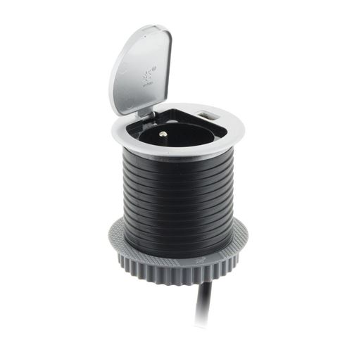 Bloc prise encastrable Otio inox avec clapet et port USB