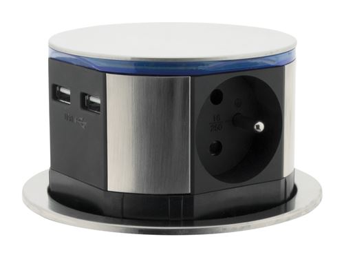 Bloc multiprise encastrable Otio 3 prises 16A et 2 USB Silver