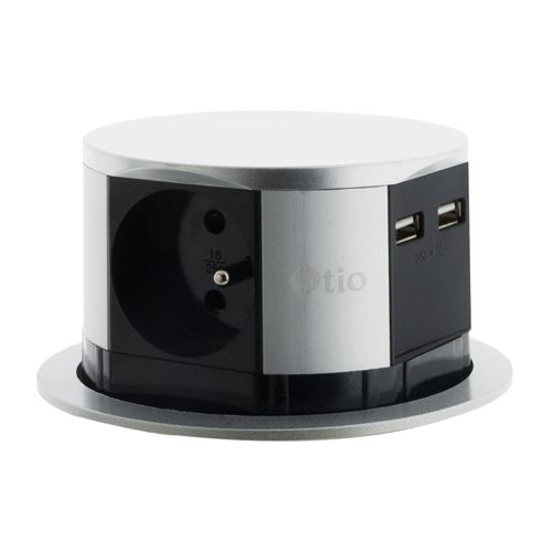 Bloc multiprise encastrable Otio 3 prises 16A et 2 USB gris moderne