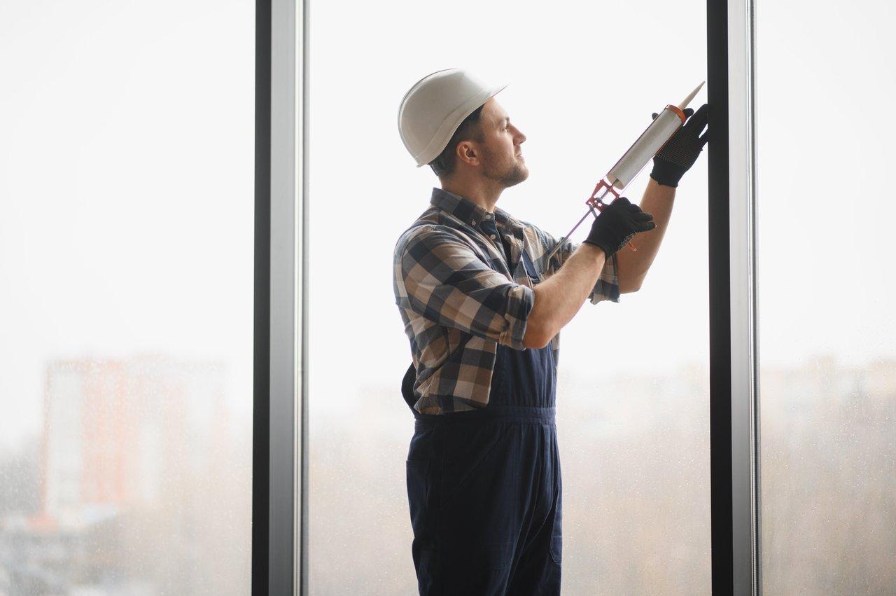 Application professionnelle de joints d’étanchéité au silicone pour une installation sécurisée de volets roulants électriques.