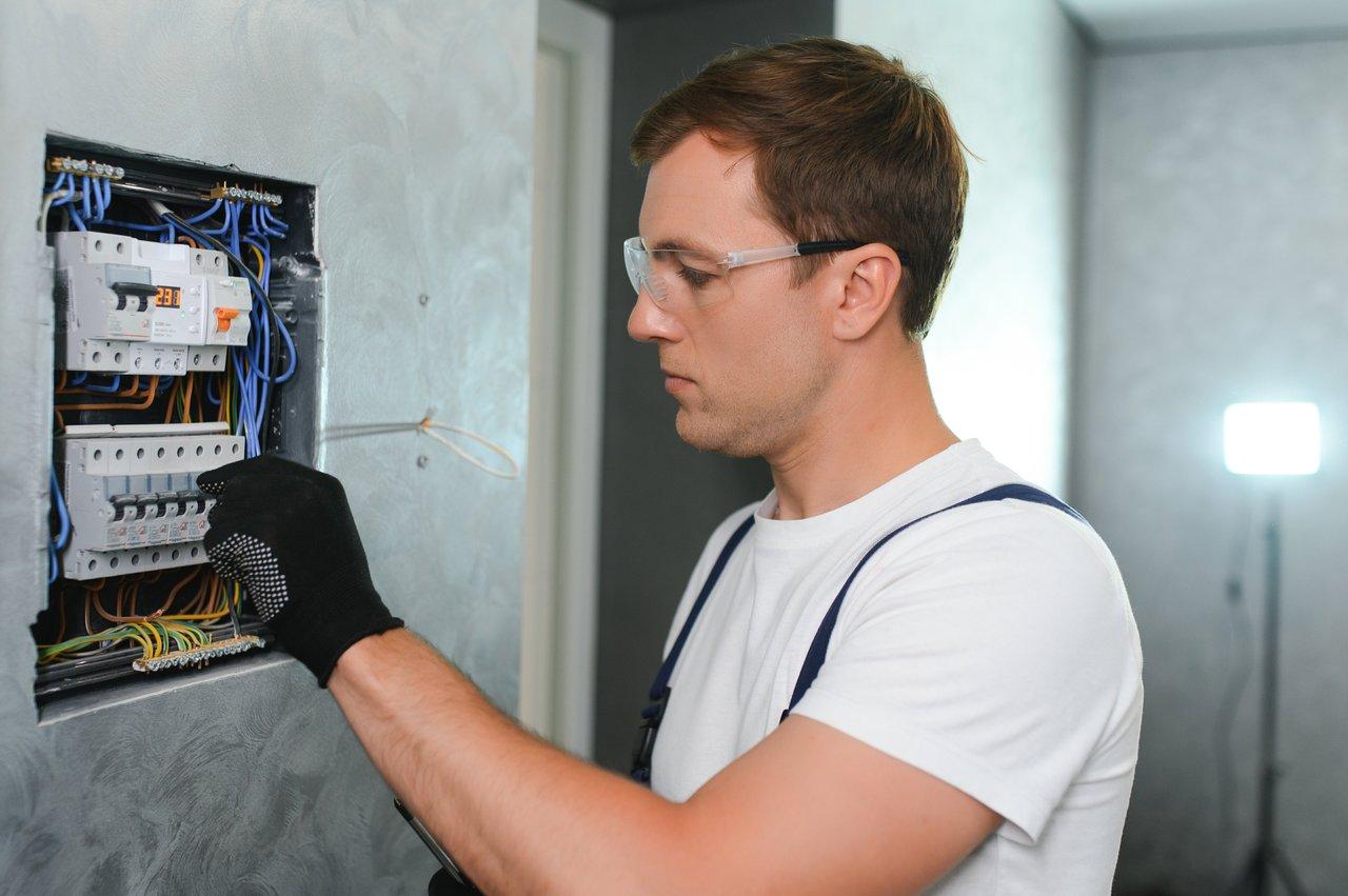 Formation pratique en sécurité électrique : l'électricien en formation utilise les équipements de protection individuelle sur chantier.