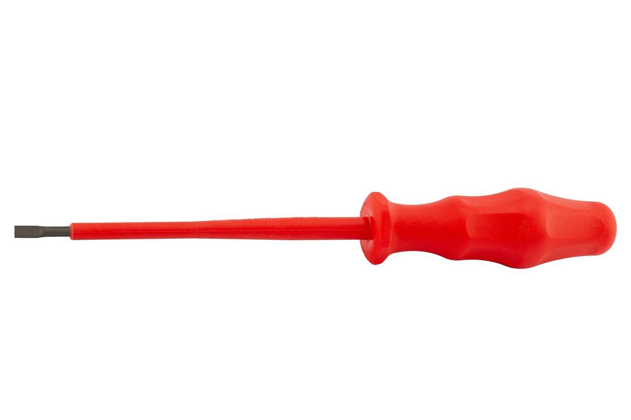 Un ensemble de tournevis isolés VDE avec manche rouge, idéal pour la sécurité lors de travaux électriques.